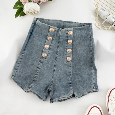 Pantaloni scurti de dama in doua culori cu talie inalta