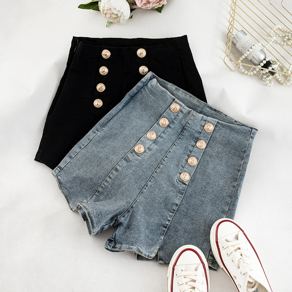 Pantaloni scurti de dama in doua culori cu talie inalta