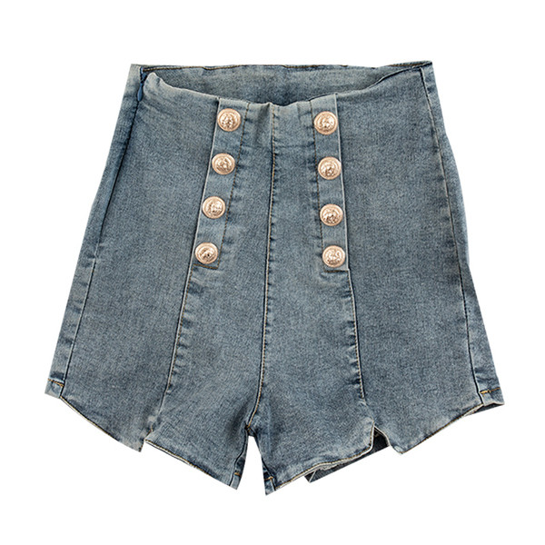 Pantaloni scurti de dama in doua culori cu talie inalta