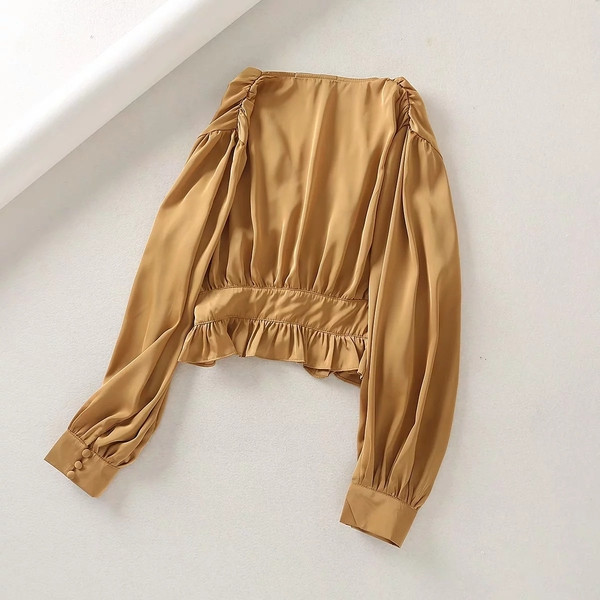 Bluză de damă modernă cu mâneci lungi de culoare maro