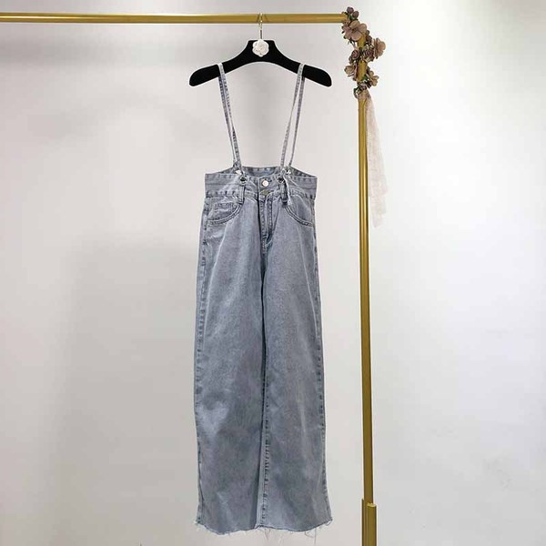 Blugi lungi lati cu bretele in albastru