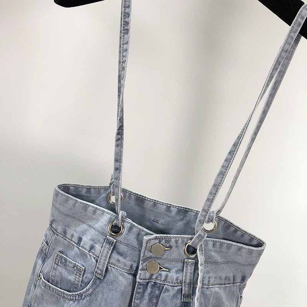 Blugi lungi lati cu bretele in albastru