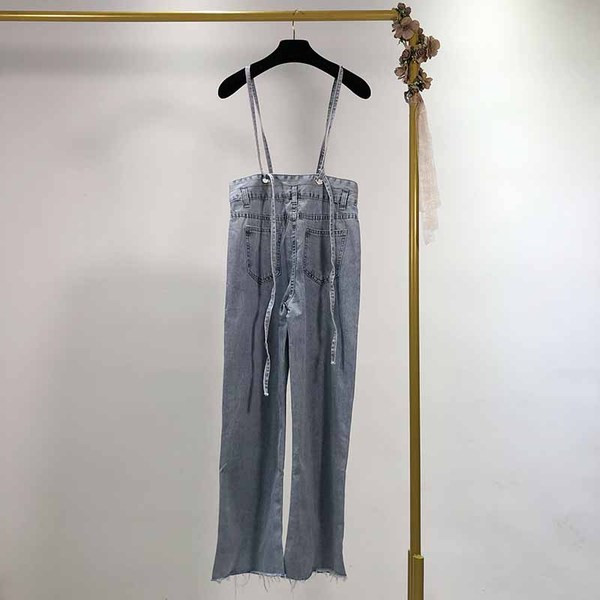 Blugi lungi lati cu bretele in albastru