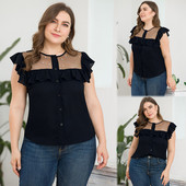 Cămașă de damă cu mâneci scurte de mărime mare, de culoare neagră