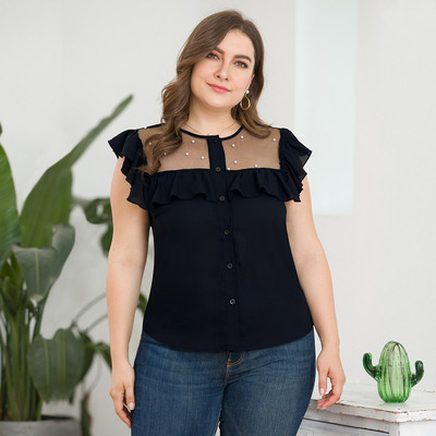 Cămașă de damă cu mâneci scurte de mărime mare, de culoare neagră