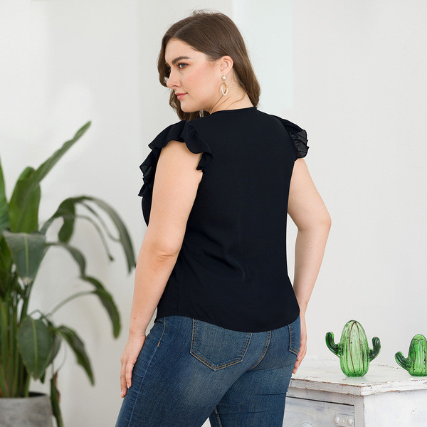 Cămașă de damă cu mâneci scurte de mărime mare, de culoare neagră