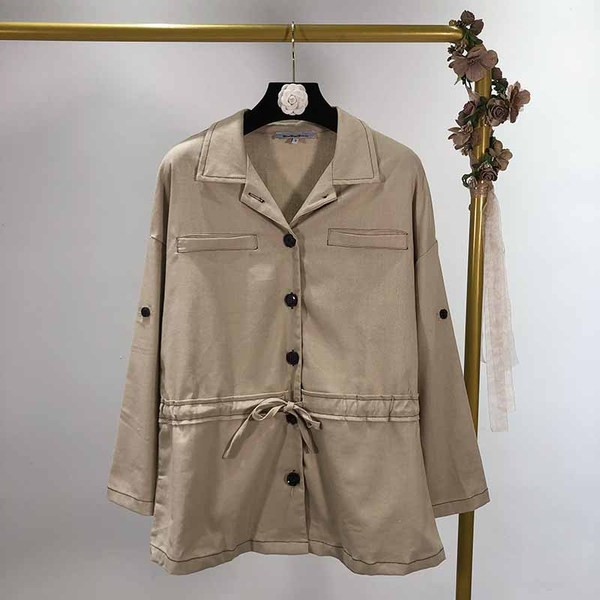 Geaca subtire de primavara-toamna cu cravate maro in talie