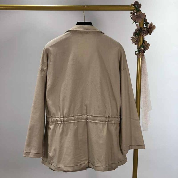 Geaca subtire de primavara-toamna cu cravate maro in talie