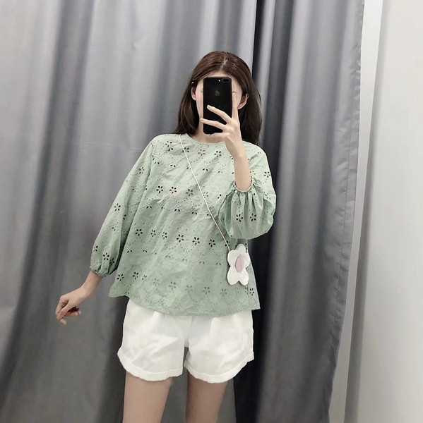 Bluză de damă modernă cu mâneci 7/8 - culoare verde