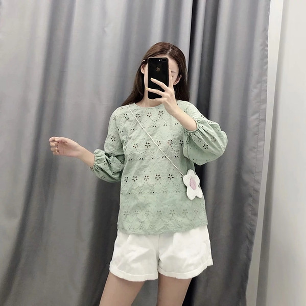 Bluză de damă modernă cu mâneci 7/8 - culoare verde