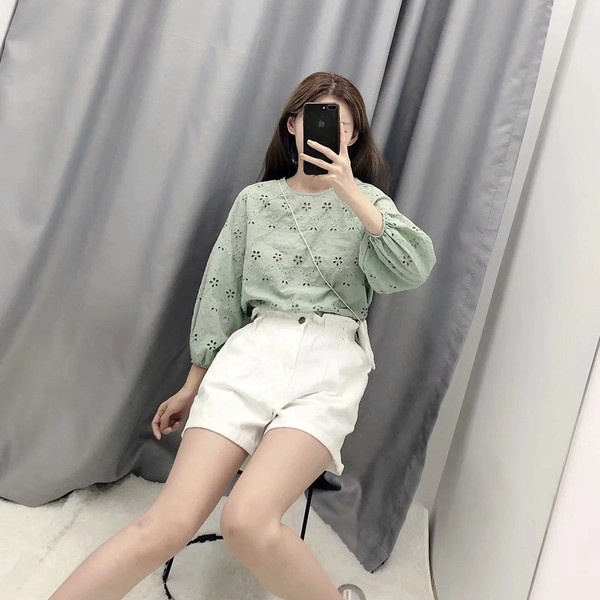 Bluză de damă modernă cu mâneci 7/8 - culoare verde