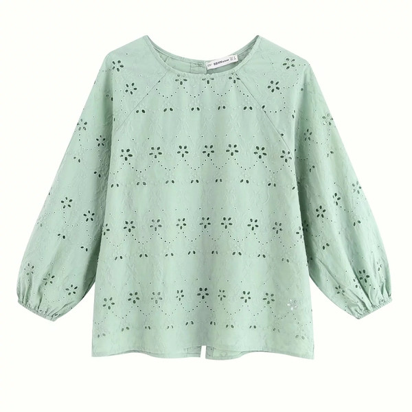 Bluză de damă modernă cu mâneci 7/8 - culoare verde