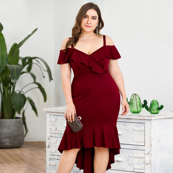 Rochie elegantă de damă în visiniu cu mărimi până la 4XL
