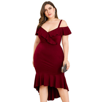 Rochie elegantă de damă în visiniu cu mărimi până la 4XL