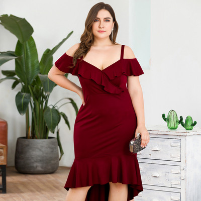 Rochie elegantă de damă în visiniu cu mărimi până la 4XL