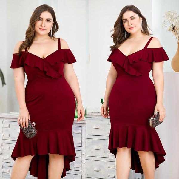 Rochie elegantă de damă în visiniu cu mărimi până la 4XL