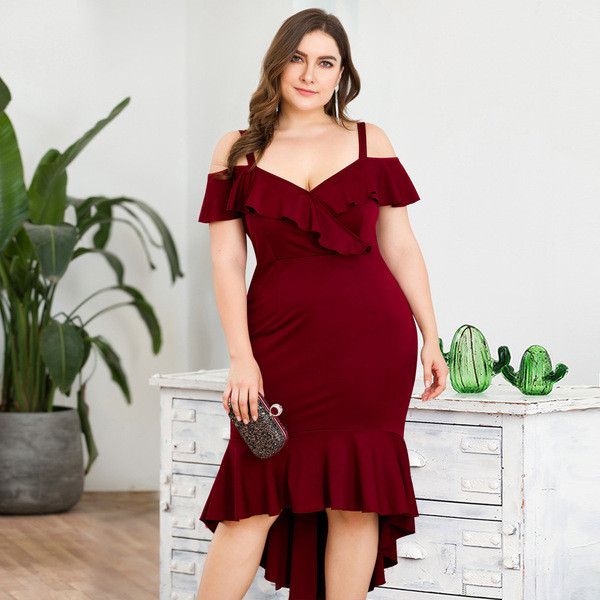 Rochie elegantă de damă în visiniu cu mărimi până la 4XL
