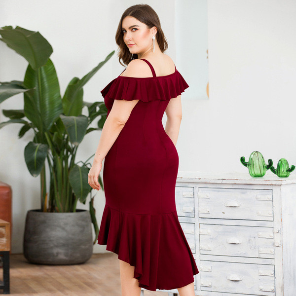 Rochie elegantă de damă în visiniu cu mărimi până la 4XL