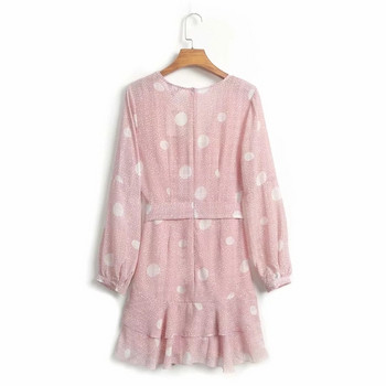 Noul model actual rochie dama buline roz si verde