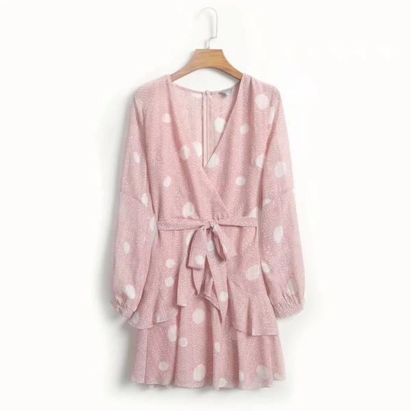 Noul model actual rochie dama buline roz si verde