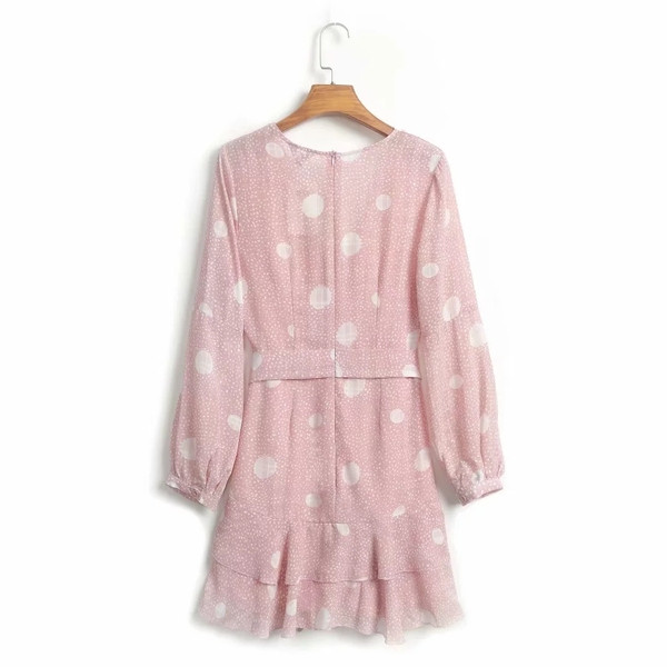 Noul model actual rochie dama buline roz si verde