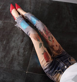 Blugi moderni de dama cu aplicatie cu talie joasa