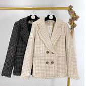 Geaca dama in carouri cu maneci lungi in doua culori