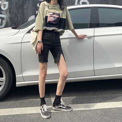 Pantaloni casual dama cu lungimea 3/4 in culoare inchisa