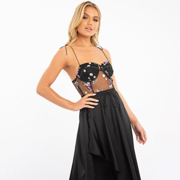 Corp de damă modern cu model floral în negru