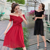 Rochie casual dama - model croiat in negru si rosu