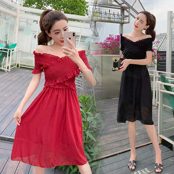 Rochie casual dama - model croiat in negru si rosu