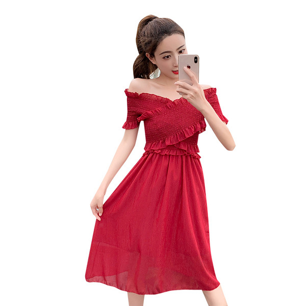 Rochie casual dama - model croiat in negru si rosu