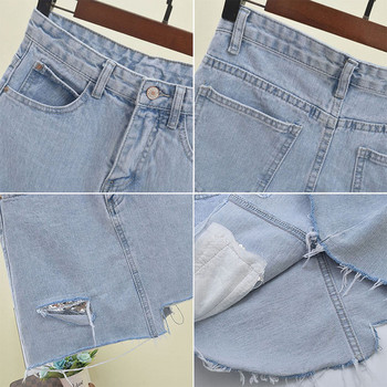 Fusta de dama din denim model asimetric de culoare albastra