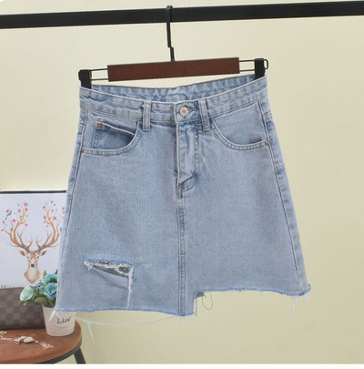 Fusta de dama din denim model asimetric de culoare albastra