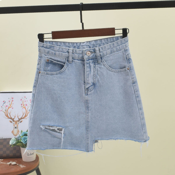 Fusta de dama din denim model asimetric de culoare albastra