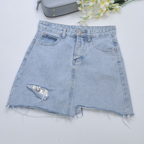 Fusta de dama din denim model asimetric de culoare albastra