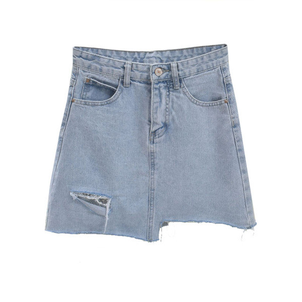 Fusta de dama din denim model asimetric de culoare albastra