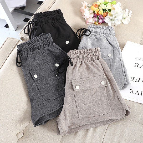 Pantaloni scurti de dama cu talie elastica si buzunare in mai multe culori