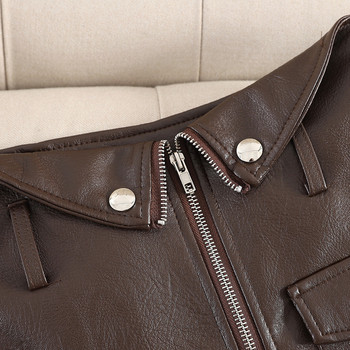 Fusta de dama din piele cu fermoar in negru si maro