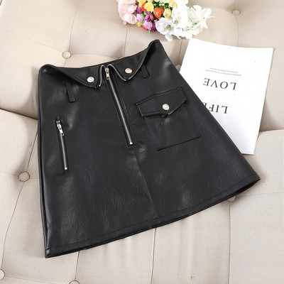 Fusta de dama din piele cu fermoar in negru si maro