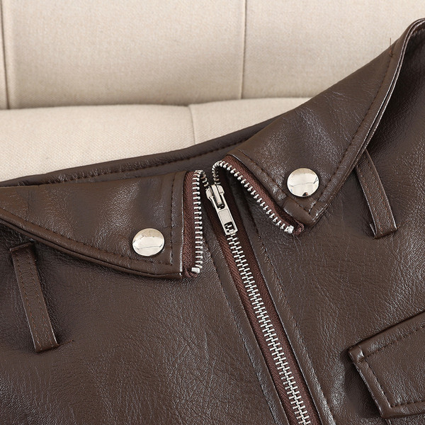 Fusta de dama din piele cu fermoar in negru si maro