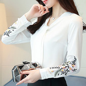 Cămașă elegantă de damă, cu mâneci lungi, în trei culori, cu broderie