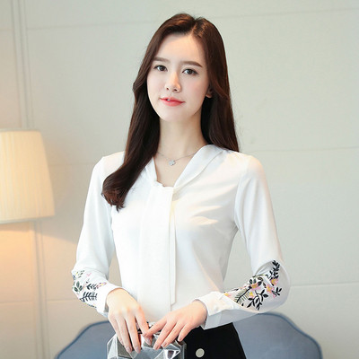 Cămașă elegantă de damă, cu mâneci lungi, în trei culori, cu broderie