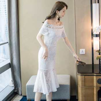 Rochie de dama eleganta din dantela in doua culori cu maneca scurta