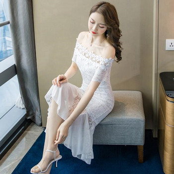 Rochie de dama eleganta din dantela in doua culori cu maneca scurta