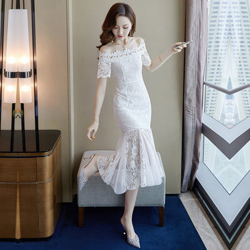 Rochie de dama eleganta din dantela in doua culori cu maneca scurta