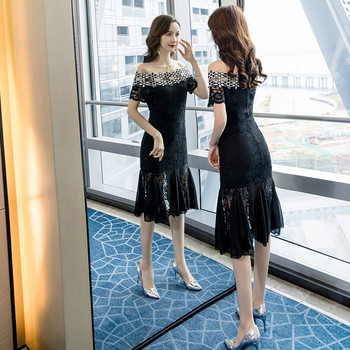 Rochie de dama eleganta din dantela in doua culori cu maneca scurta