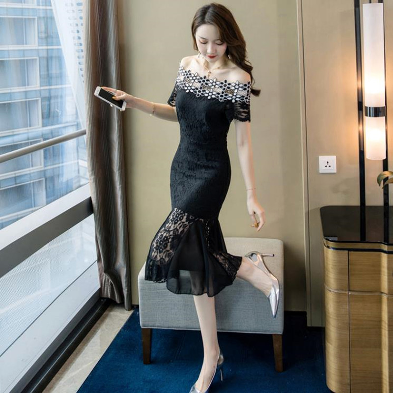 Rochie de dama eleganta din dantela in doua culori cu maneca scurta