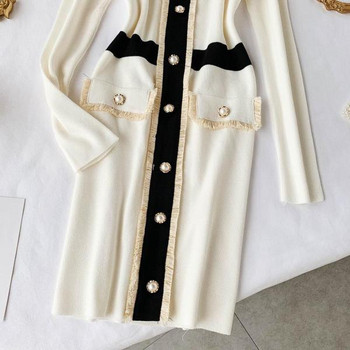 Rochie elegantă de damă cu nasturi în alb-negru