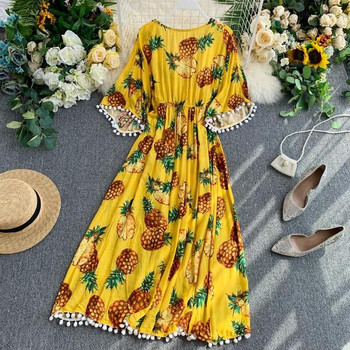 Rochie de dama de vara model lung cu decolteu in V si model color